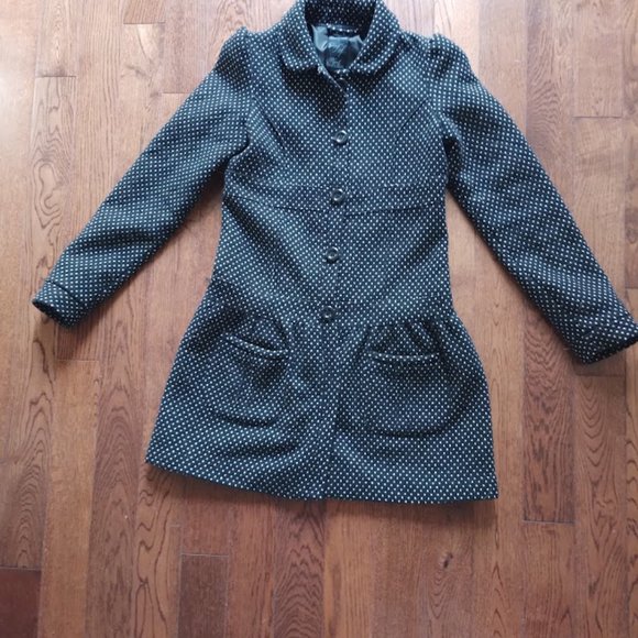 Zara TRF Collection Wide Lapel Single-Breasted Polka Dot Wool Coat - Picture 2 of 5